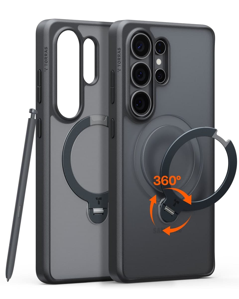 TORRAS Q3 Spin for Samsung Galaxy S26 Ultra Case with 360 Magnetic Stand, Fit for Magsafe, 4X Military-Grade Shockproof S26 Ultra Phone Case with Kickstand, Translucent Frosted Black