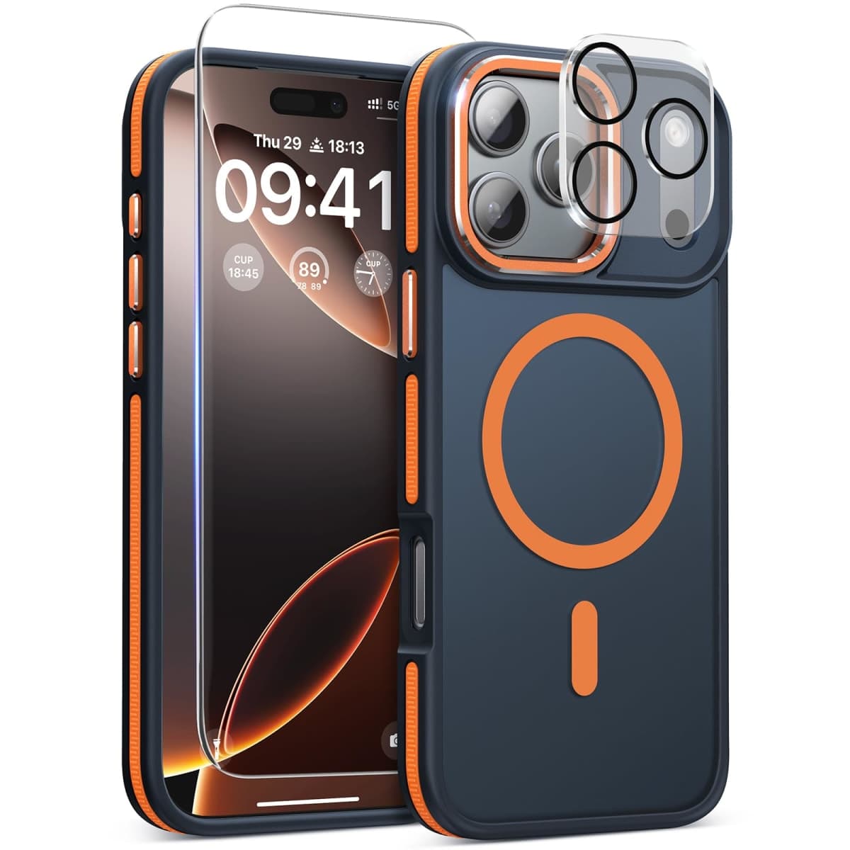 DOMAVER Magnetic 3 in 1 for iPhone 17 Pro Max Case, [Omni-Directional Protection] with 1x Screen Protector + 1x Camera Cover, [Seamless Work with Magsafe] Protective Case for iPhone 17 Pro Max Orange