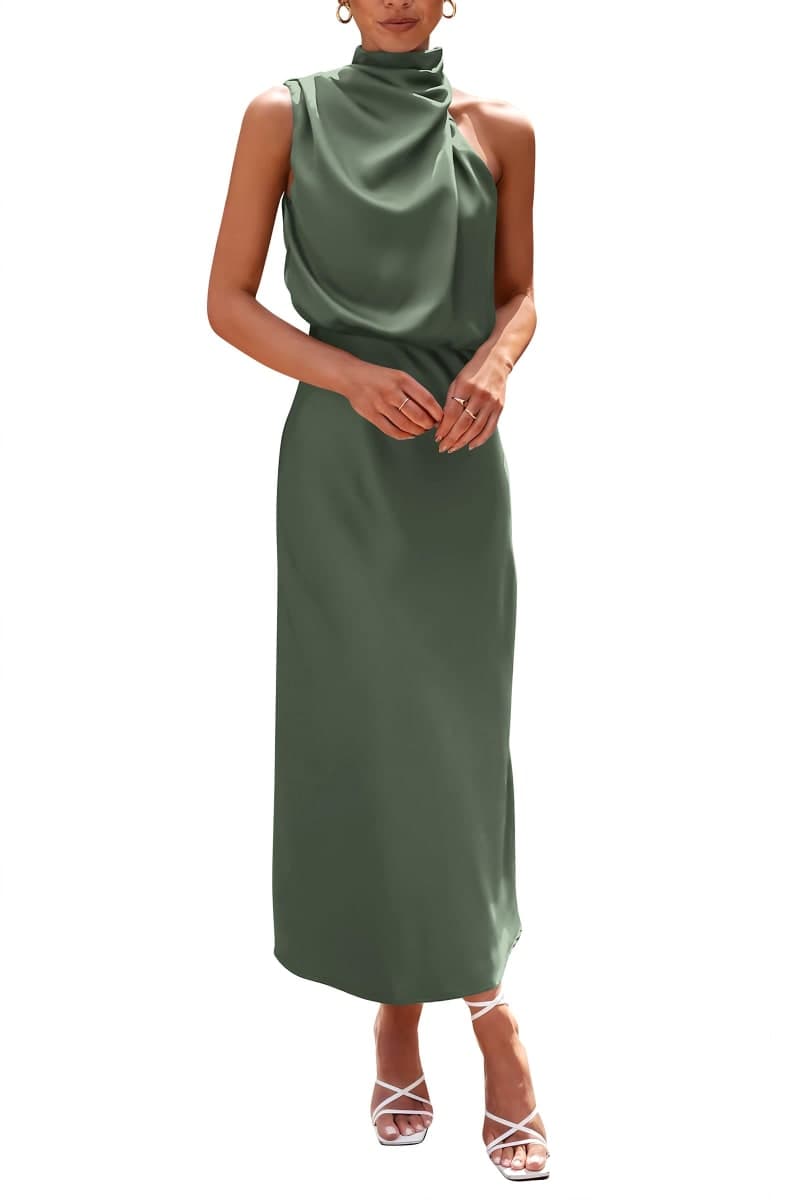 PRETTYGARDEN Women's Summer Satin Maxi Cocktail Dress Print Blue,M