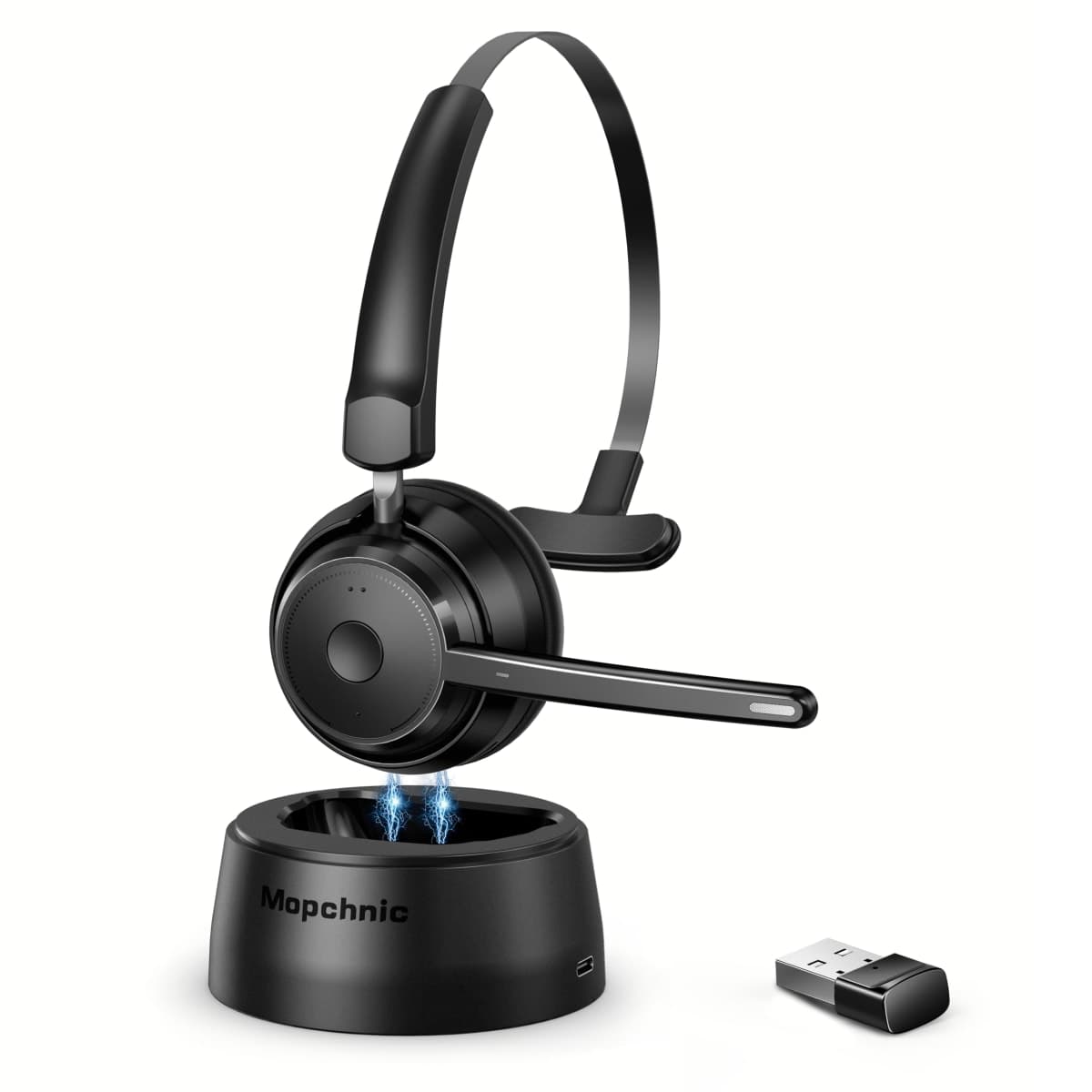 Mopchnic Bluetooth Earbuds AI Noise Cancelling Wireless Earbuds with Mic, Wireless Headphones in Ear with USB Dongle for Computer Office