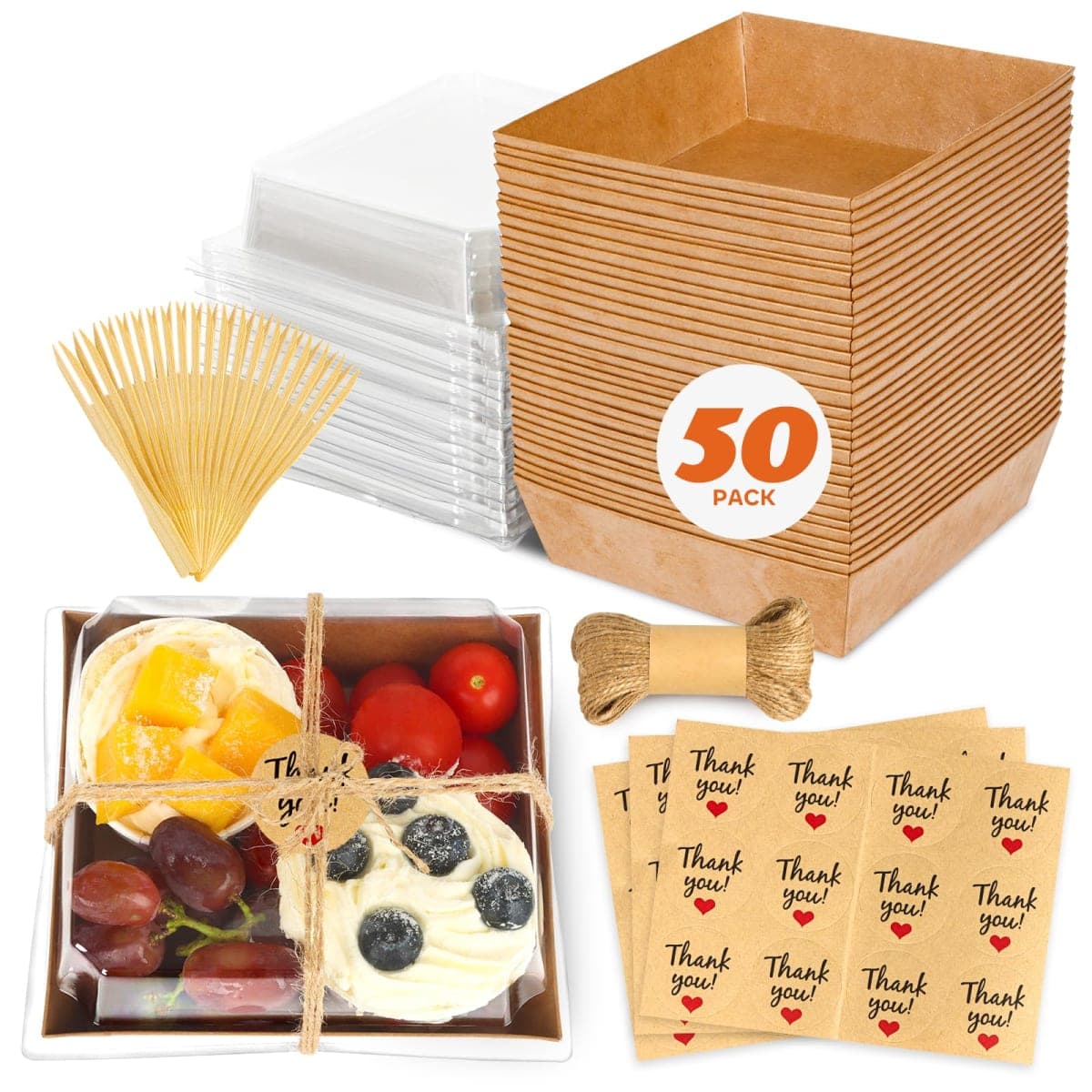LNDIEHS 50Pcs Small Charcuterie Boxes with Clear Lids, Kraft Food Container