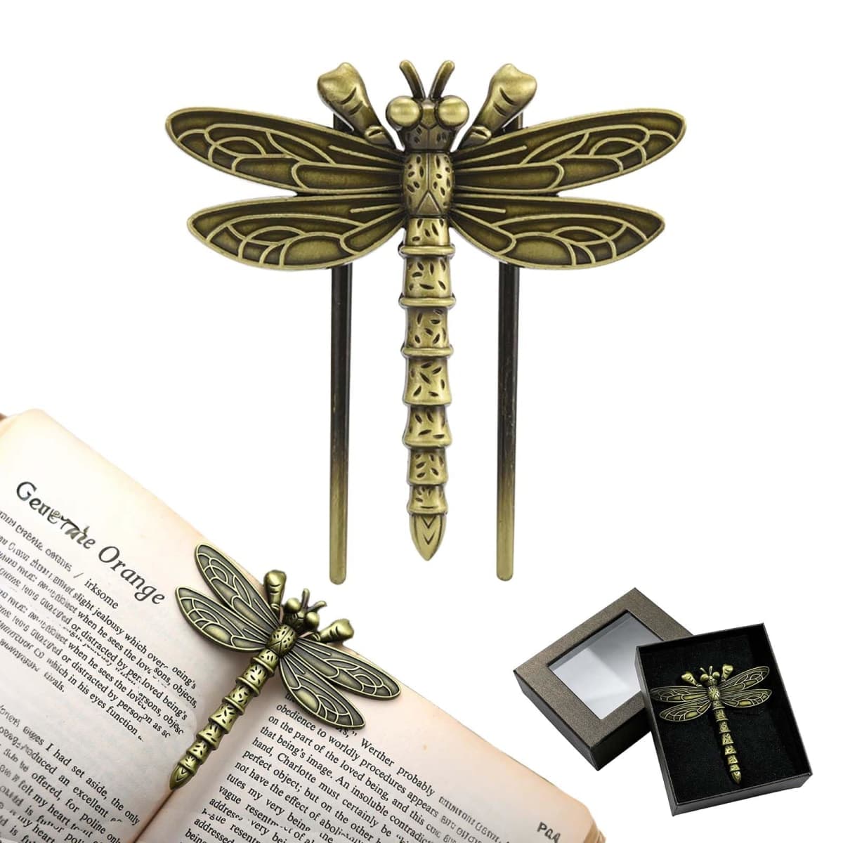 KVTTOZA Vintage Book Page Holder Metal Dragonfly Book Clips Bookmark Free Your Hands Book Marker Clip Effortlessly Hold Open While Reading Writing Gift for Book Lovers, Writers