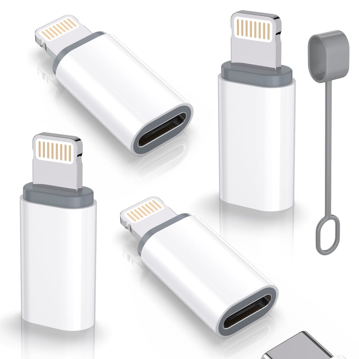 USB C Type C to Lightning Adapter MFi Certified 4 Pack 27W Fast Charging Support Data Sync,Lightning to USB Type C Cable Adapter for iPhone/iPad/for Airpods,with Anti-Lost Loop,Not for Audio/OTG