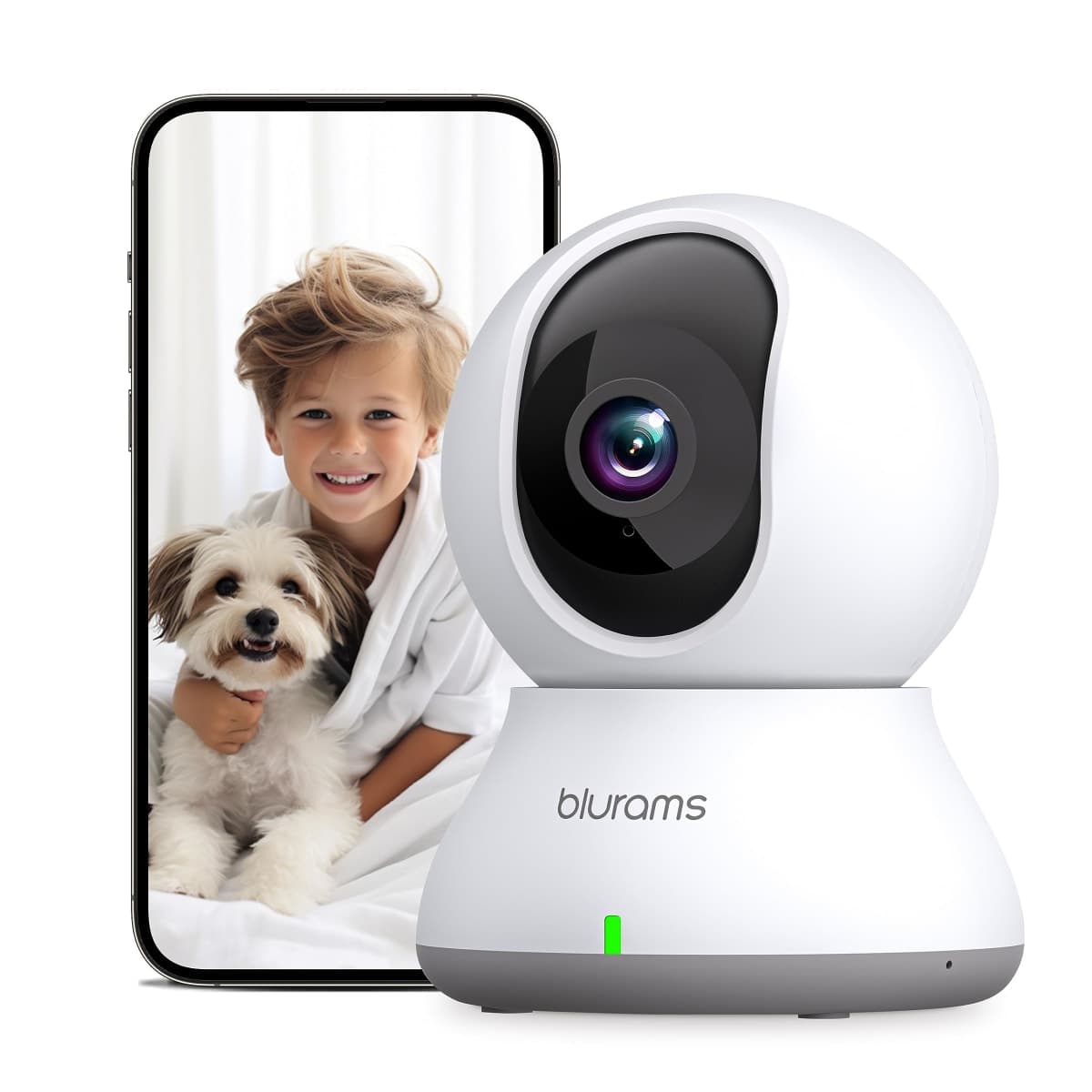 blurams Security Camera, 2K Indoor Camera 360-degree Pet Camera for Home Security w/ Motion Tracking, Phone App, 2-Way Audio, IR Night Vision, Siren, Works with Alexa & Google Assistant,White