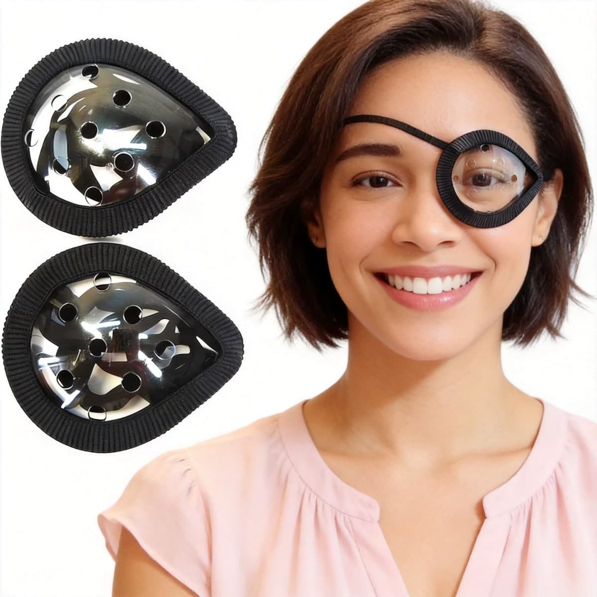 AMZVIO 2 Pack Eye Shield 9-Hole Clear Eye Patch with Adjustable Strap for Sleeping After Cataract Surgery,Transparent Ventilated Plastic Eyes Protections for Surgery,with Black Edge Protective