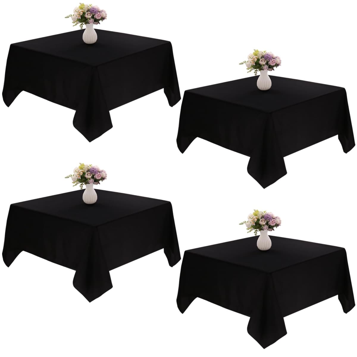 JALANCY 4 Pack Square Table Cloth 85x85 Inch Black Tablecloth Machine Washable Fabric Polyester Table Cover for Dining, Buffet Parties, Picnic, Events, Weddings and Restaurants（Black）