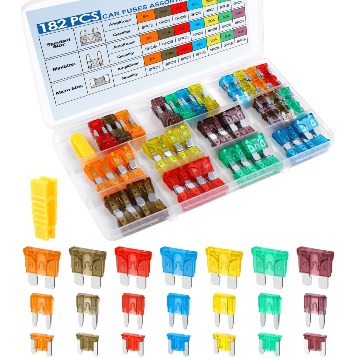 182PCS Car Fuses Assortment Kit, Professional Blade Fuses Automotive
