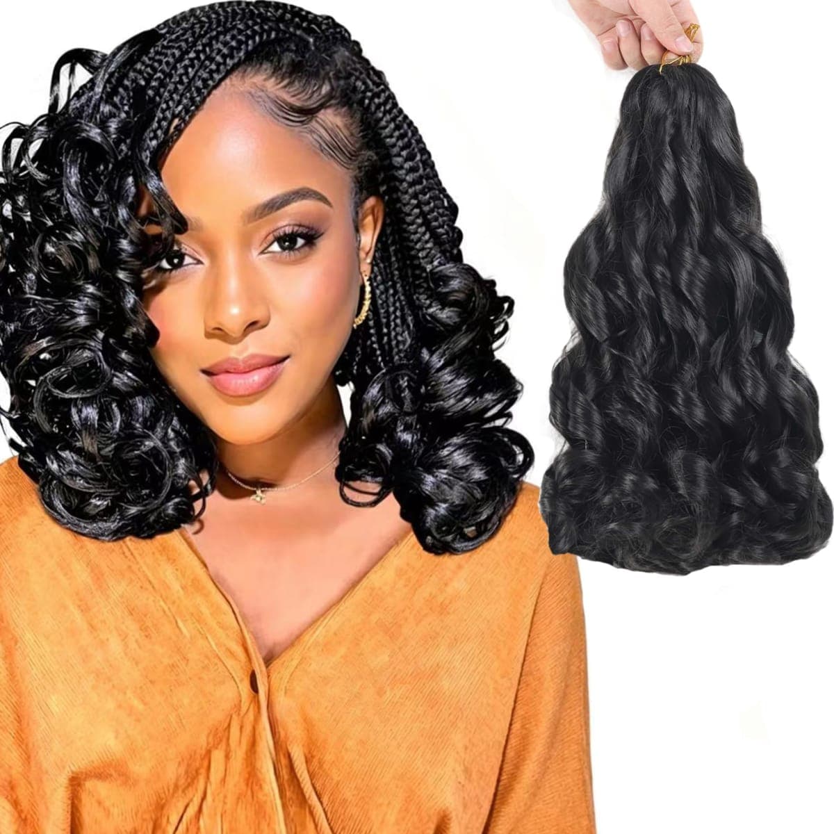 French Curl Braiding Hair 12 Inch Natural Black 8Packs Bouncy Braiding Hair