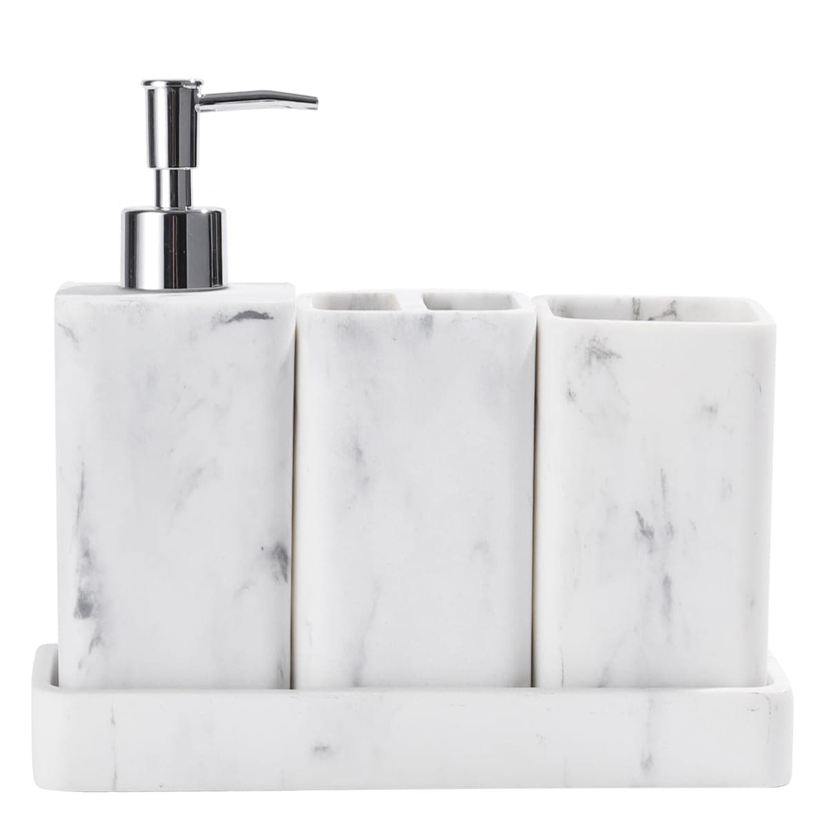 YMXYJM Bathroom Accessories Set, 4 Pcs Bathroom Accessory Set, Soap Dispenser, Toothbrush Holder, Qtip Holder Set, Bathroom Sets Complete, Bathroom Sink Set for Modern Home Decor, White