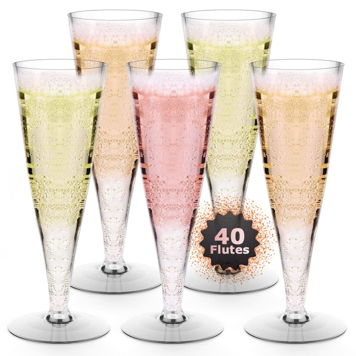 Lazyshine Plastic Champagne Flutes Disposable Wine Glasses - 40 Pack 4.5Oz Clear Mimosa Cocktail Cups Bulk for Wedding Back to School Party Supplies Engagement Decor, Copas De Plastico Para Brindis