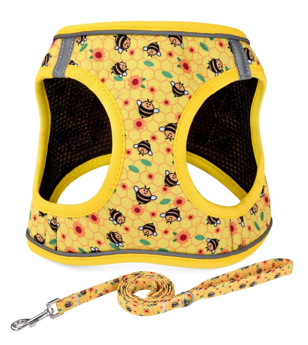 Mihqy Step in Dog Harness and Leash Set, Reflective Adjustable No Pull Dog Harness for Small Medium Dogs Puppy and Cats, Soft Padded Mesh Vest Harnesses for Girl and Boy Pets(Bee,M)