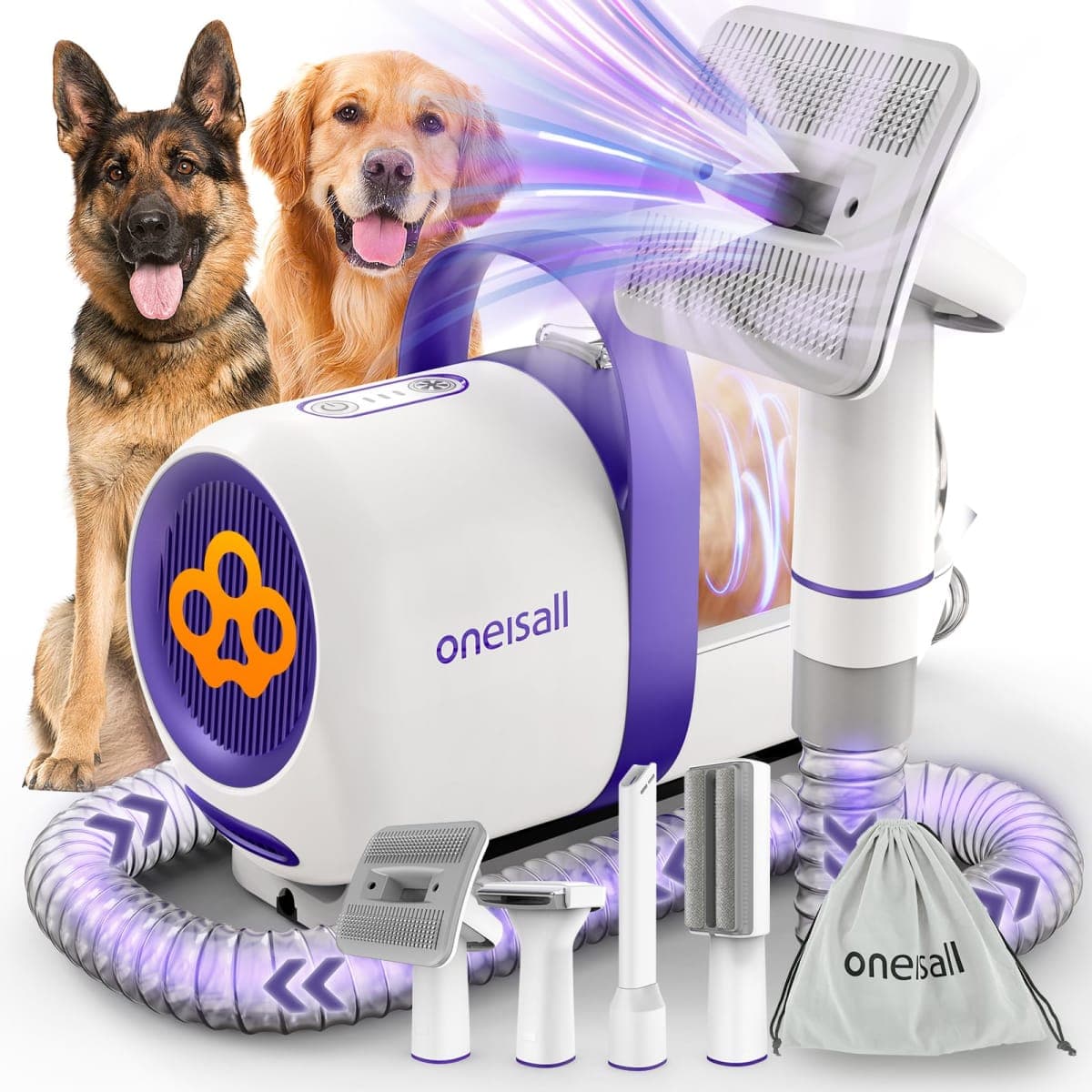 oneisall Dog Hair Vacuum Shedding Grooming Brush Kits for Pet Thick Coats
