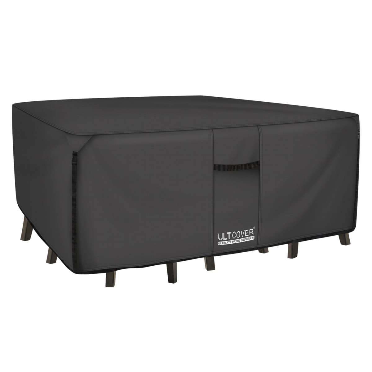 ULTCOVER 600D Tough Canvas Durable Rectangular Patio Table and Chair Cover - Waterproof Outdoor General Purpose Furniture Covers 136 x 74 inch, Black