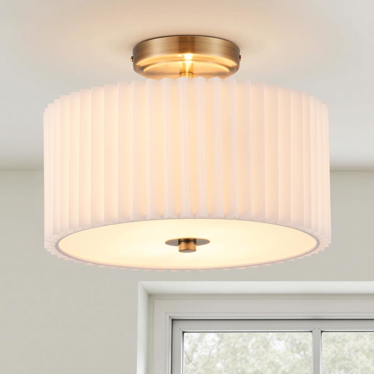 VONLUCE Semi Flush Mount Ceiling Light, 13'' Drum Ceiling Light Fixture with 2 Light, Modern Close to Ceiling Light Fixture for Bedroom Living Room Hallway Kitchen, Bronze Finish