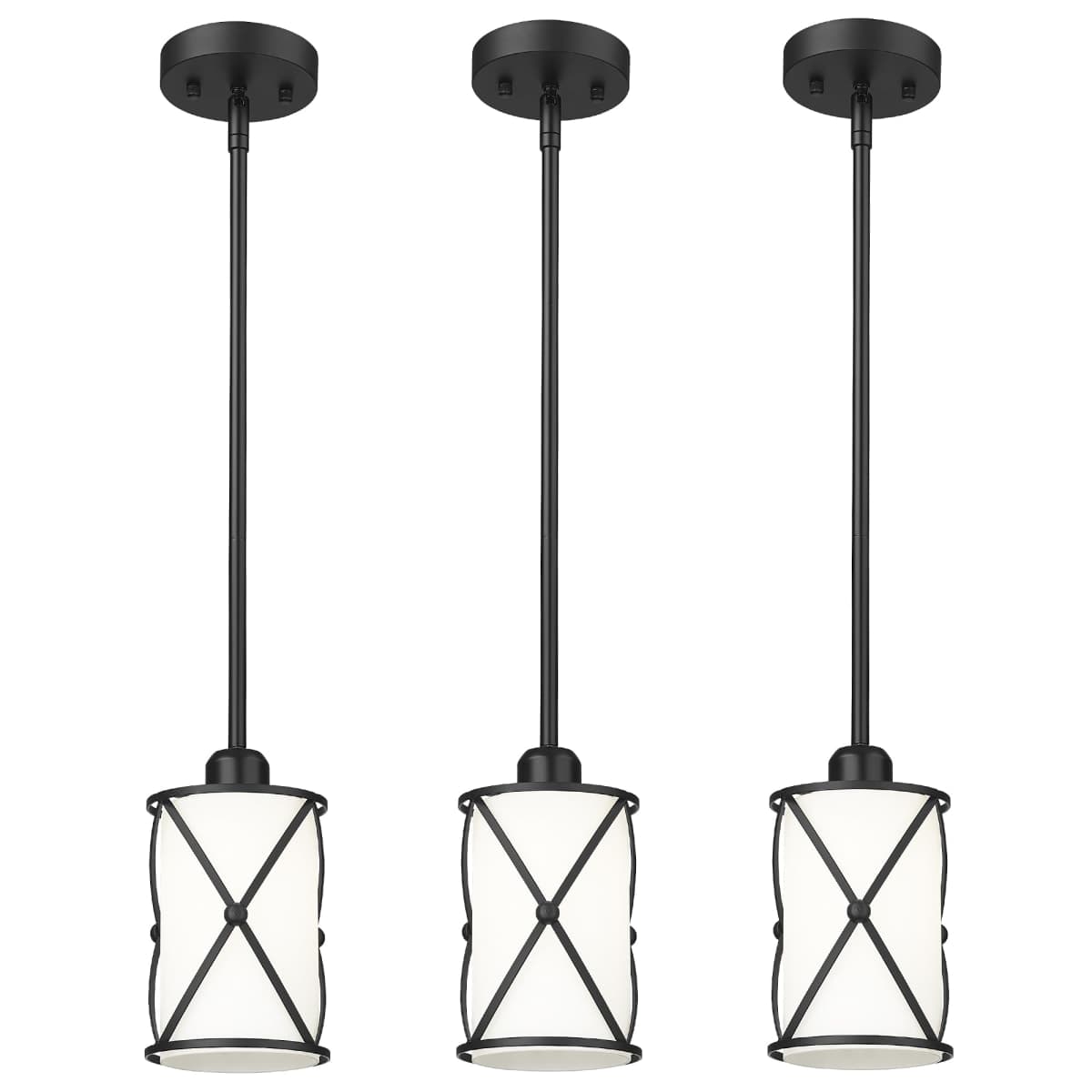 Osimir Glass Pendant Lights Kitchen Island, 2 Pack Modern Black Pendant Light Fixtures with Frosted Glass and Rod, Mid Century Cage Pendant Light for Kitchen Sink Dining Room, CH9176BKW-2PK