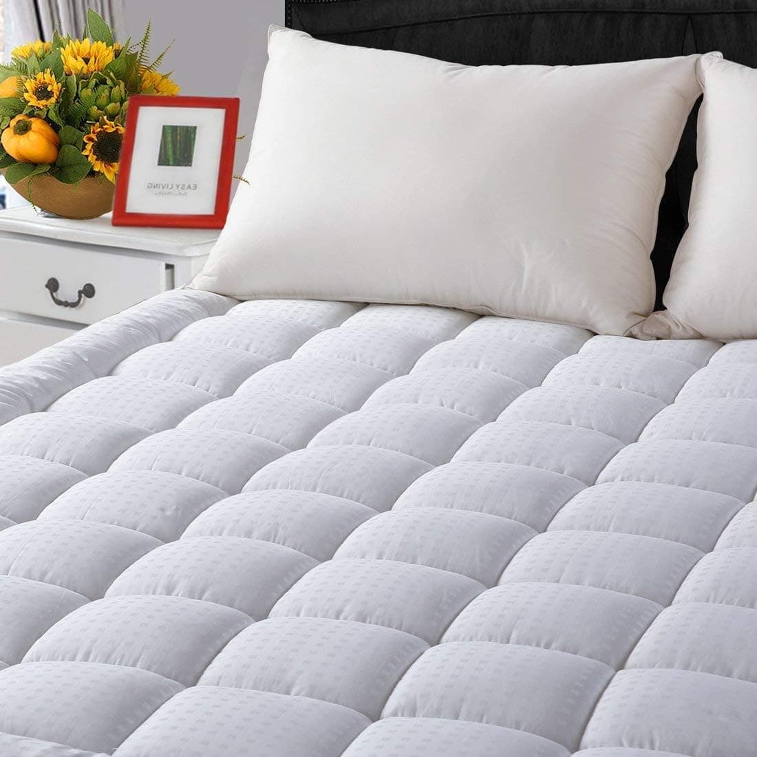 LEISURE TOWN Cotton King Mattress Pad Fitted Quilted Mattress Cover,White