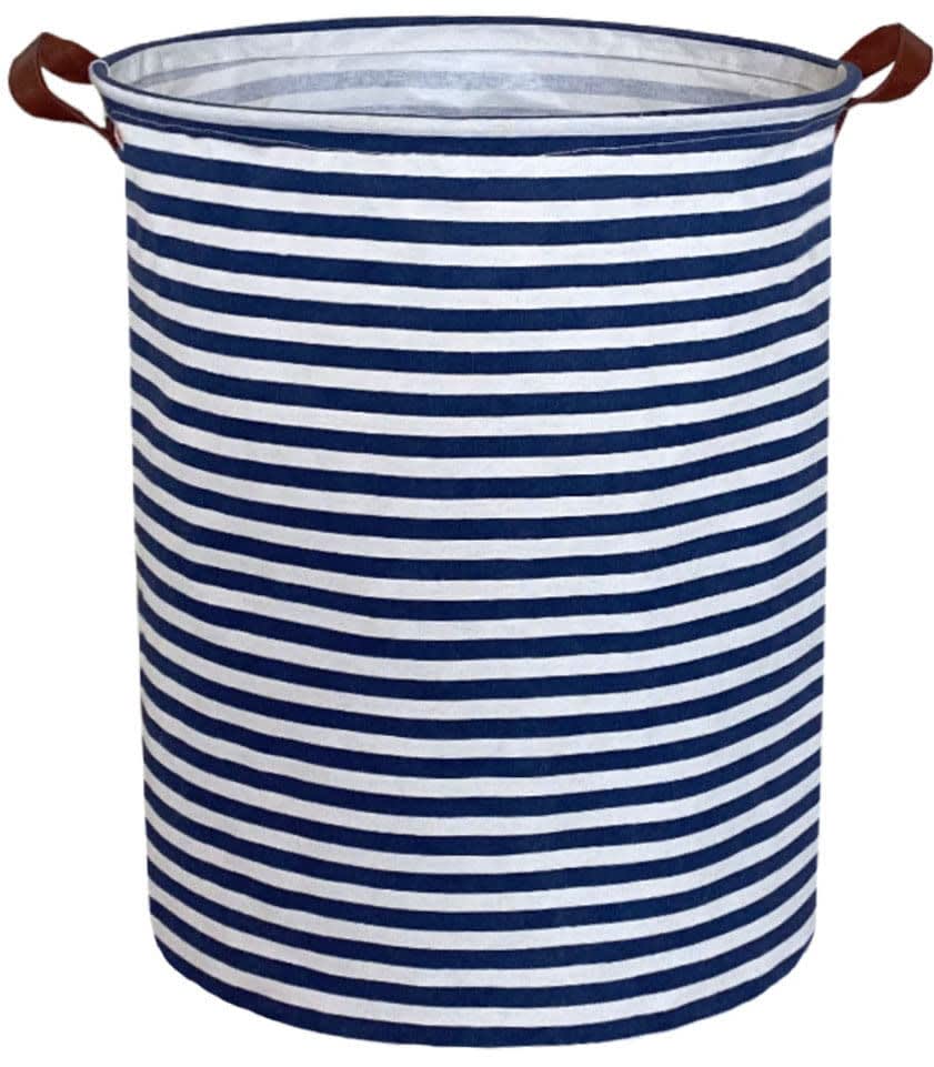 ESSME Kids Laundry Hamper,Boys laundry basket,Collapsible Bule storage basket with Waterproof PE Coating,Canvas Fabric Nursery Hamper for Kids Room Decor,Gift,Baby Clothing.(Navy Blue stripes)