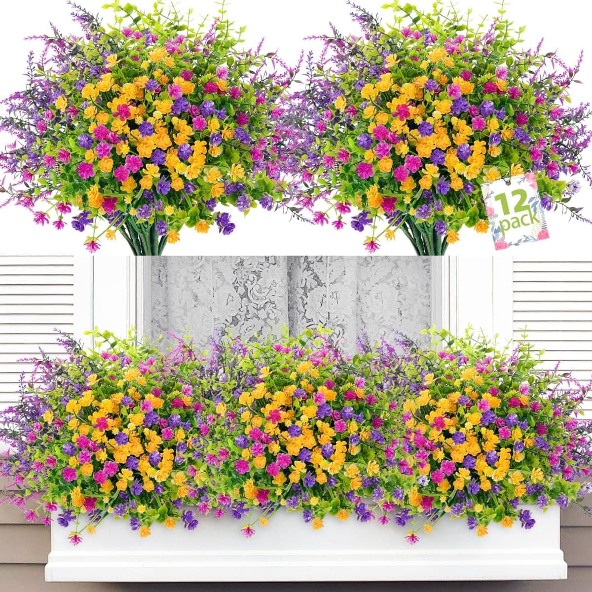 12 Boudles Outdoor Artificial Flowers, UV Resistant for Planters Baskets