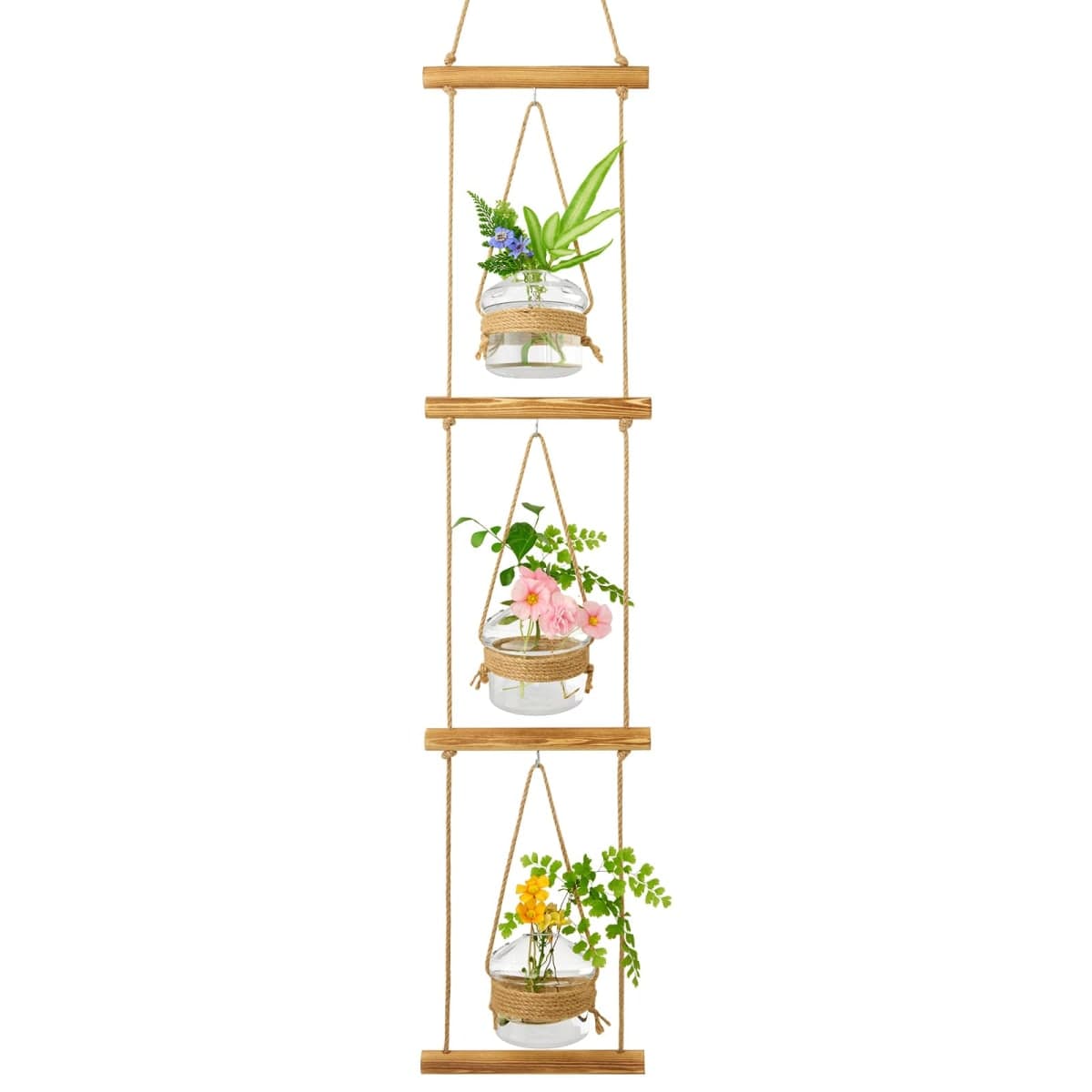 XXXFLOWER 3 Tiered Mushroom Glass Vase Wall Planter Hydroponic Propagation Station with Hanging Herb Cuttings Vase for Hydroponic Plant Decor for Living Room Indoor Outdoor Multi-Space