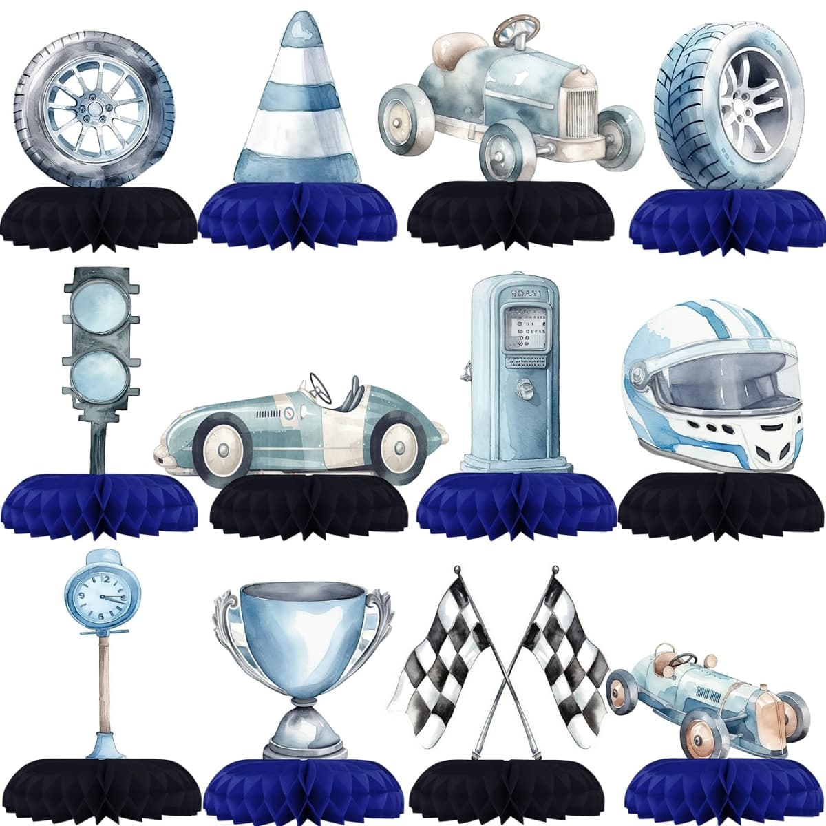 HaPiBiDesign Race Car Party Decorations - Honeycomb Centerpieces for Racing Birthday Decor - Table Decoration for Kids - Theme Décor