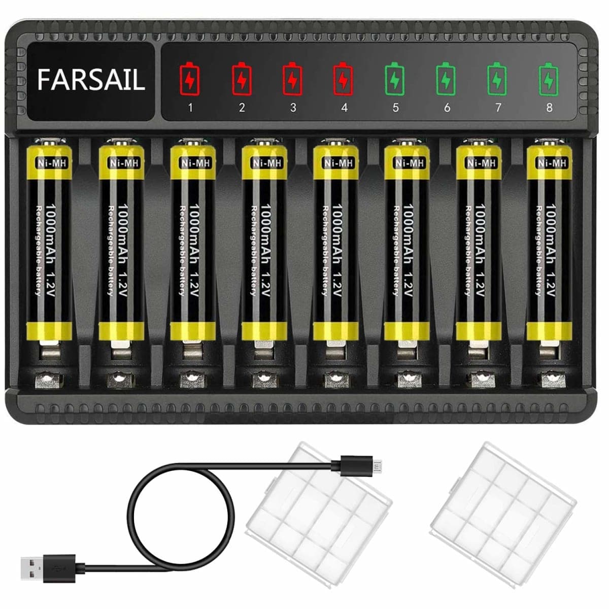AAA Rechargeable Batteries, FARSAIL 8-Pack 1000mAh 1.2V NiMH AAA Batteries Rechargeable and AA AAA Battery Charger