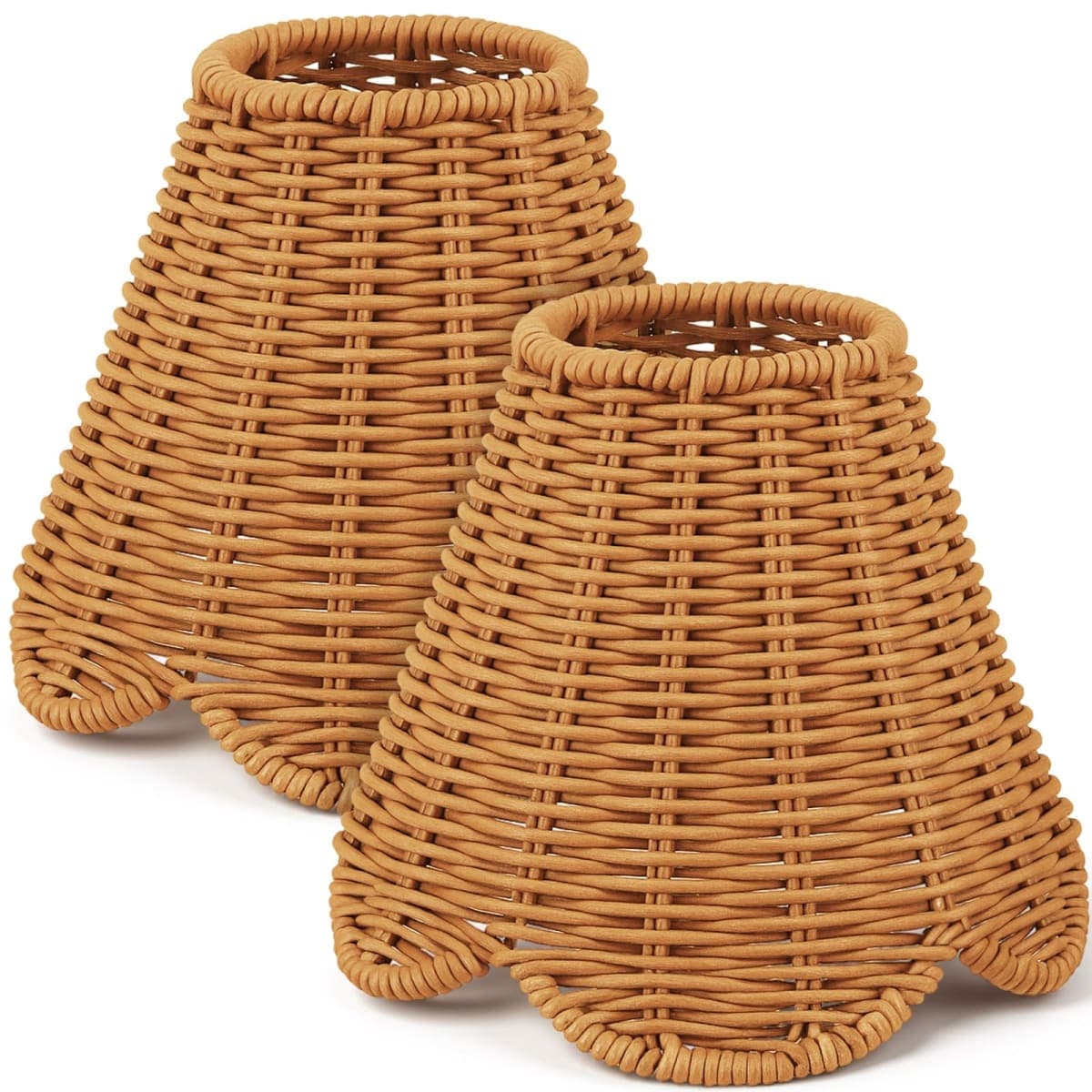 Glooglitter 2 Pcs Rattan Chandelier Lamp Shade Small Scalloped Lampshade 3" Top x 6" Bottom x 5-1/4" Slant Height, Empire Brown Lamp Shades Chandeliers, Candle Chandelier Wall Sconces or Accent Lamps