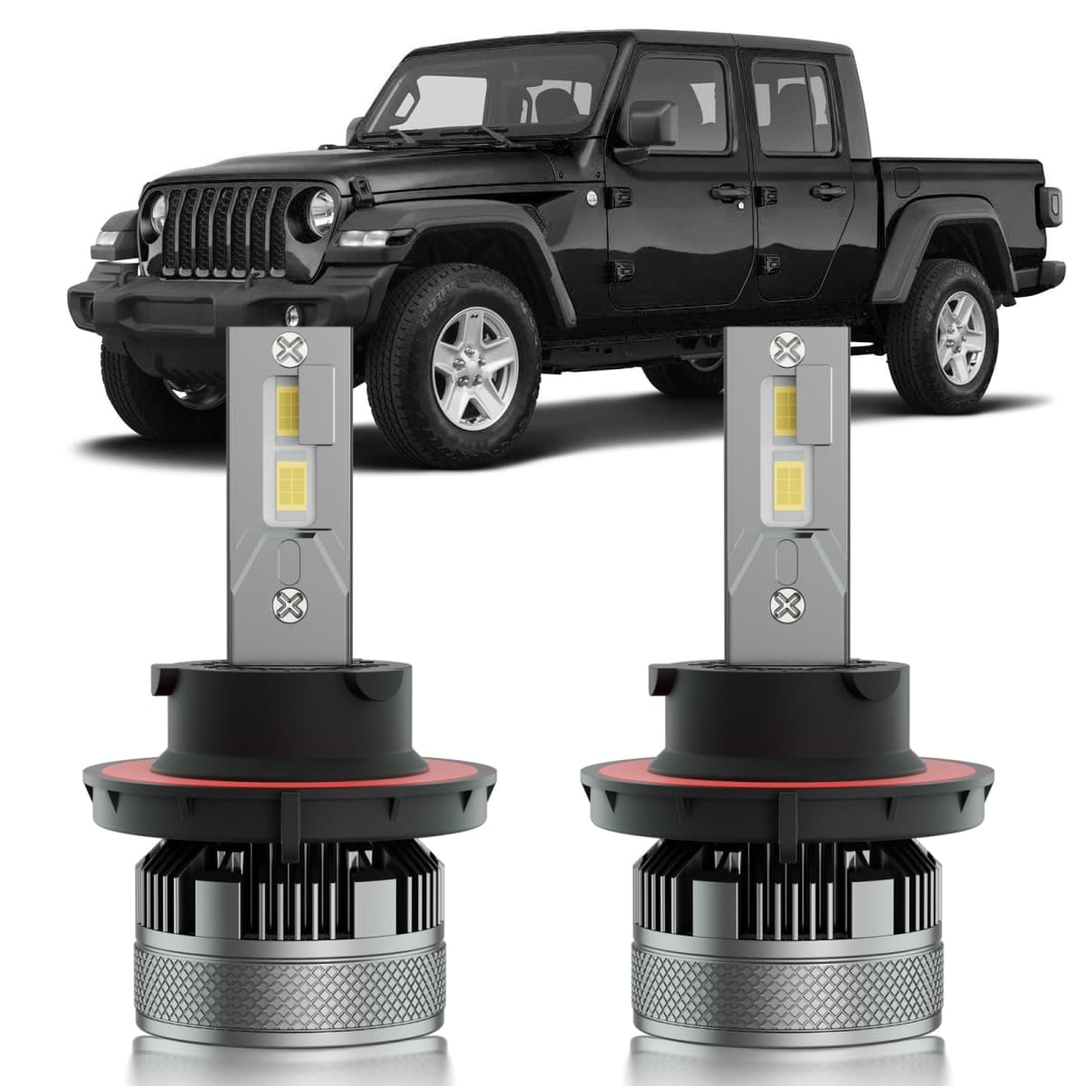 Fits for 2019-2024 Jeep Gladiator Hi/Lo Dual Beam Lights, 300% Super Bright White Plug and Play Powersports Lights Blubs Package, 6500K White, Pack of 2