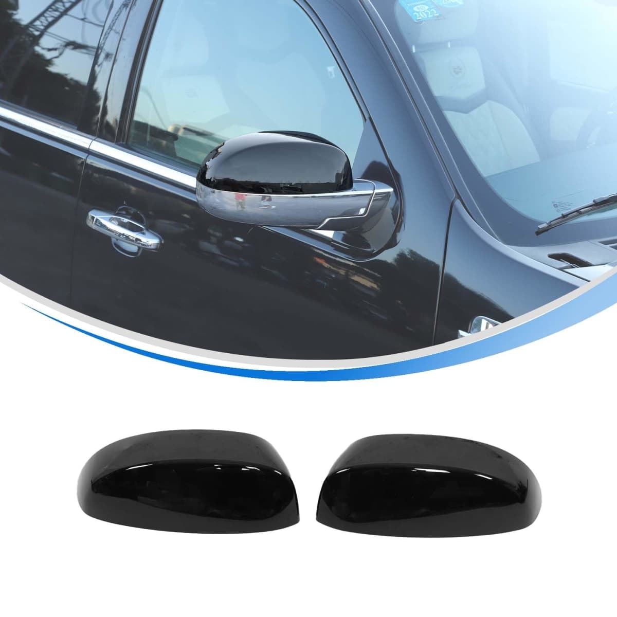 HIRUFAIT Side Door Mirror Cover C@dillac Escalade 2007-2014, Car Outside Rear View Mirror Housing Protector Cover Cap Trim Accessories ABS Plastic 2PCS (Glossy Black)