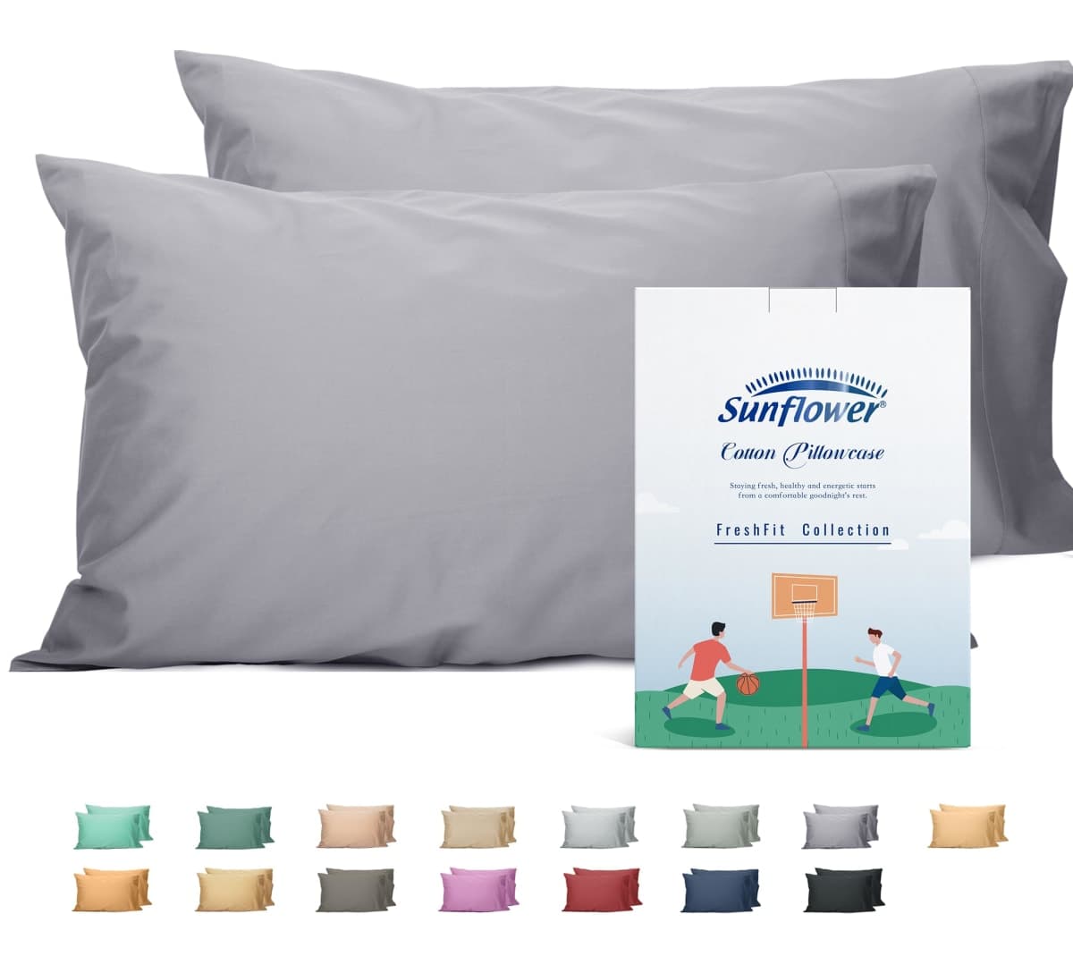 Sunflower King Pillowcases Set of 2, 100% Cotton King Pillow Cases 2, 20×40 inches Frost Gray, Soft and Breathable