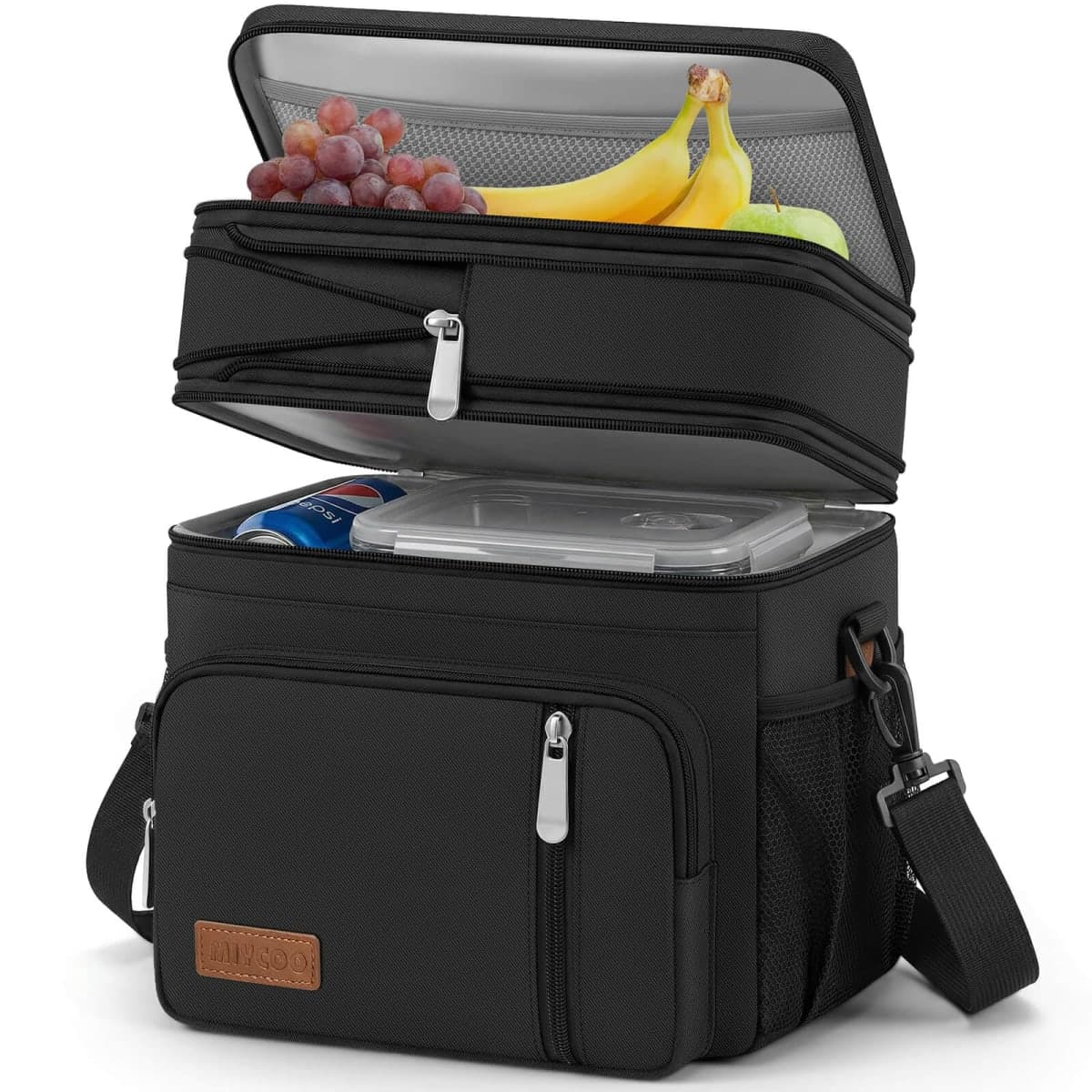 MIYCOO 15L Double Decker Insulated Lunch Bag for Men Women, Large Leakproof Cooler Tote for Work, Picnic, Beach & Travel (Black)